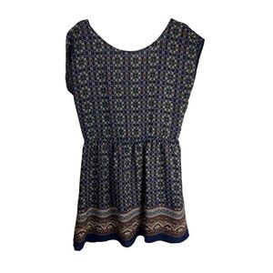 Rosette by Be Cool Navy Floral Boho Mini Dress Polyester Sleeveless Tie Back